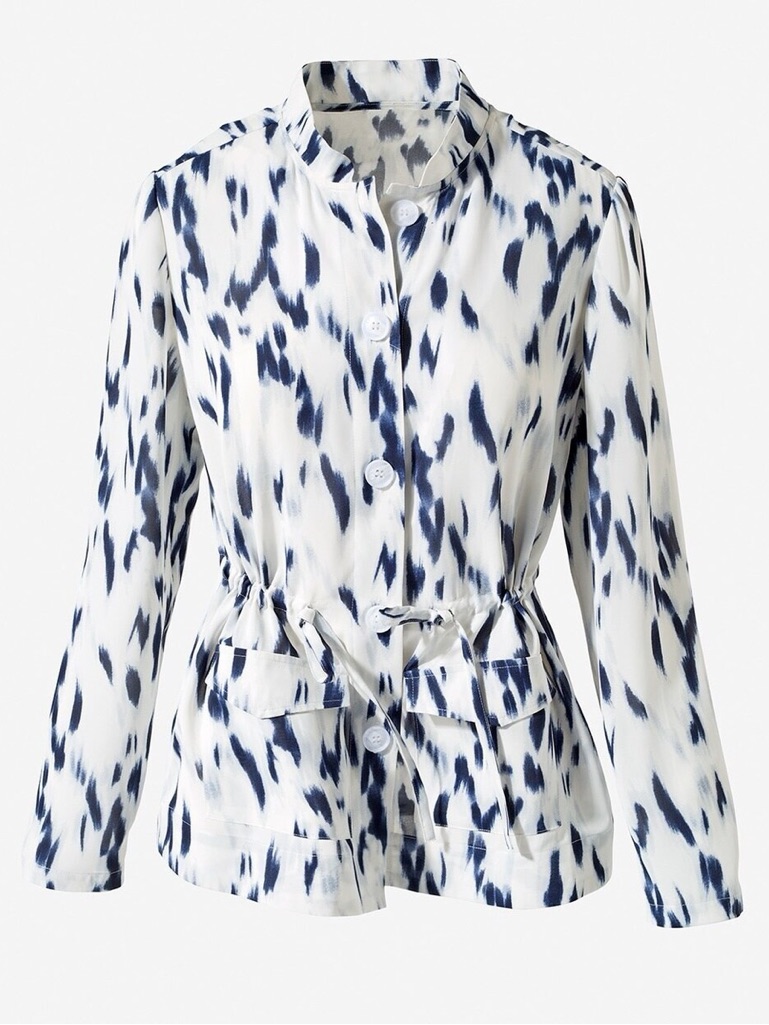 Chico’s Asbury Park Ikat Jacket White Blue Size 3 Xl 14 Lightweight Chiffon Feel